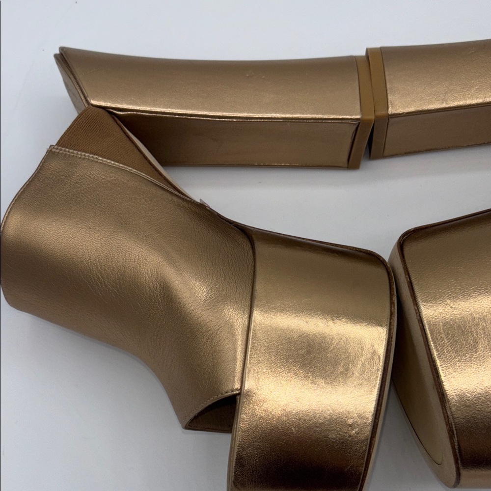 Stuart Weitzman Metallic Gold Mules SKYHIGH 145 Platform Slide Sandal Size 9 - Picture 9 of 13